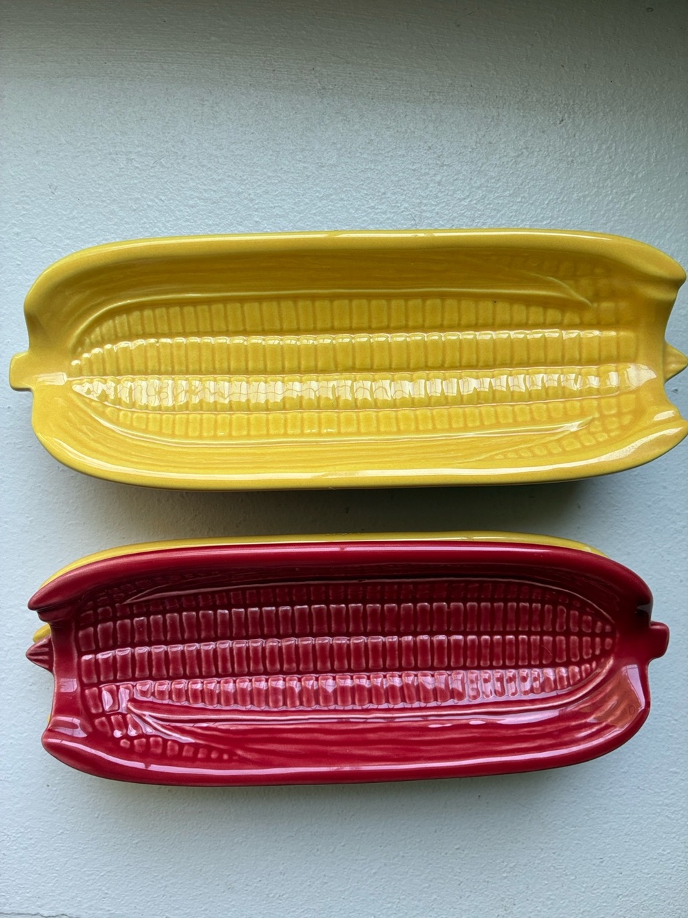Sur La Table Vintage Ceramic Corn Serving Dishes - Red & Yellow Set